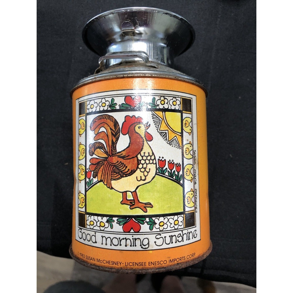 VINTAGE ENESCO SUSAN MARIE McCHESNEY "GOOD MORNING SUNSHINE" ROOSTER MILK CAN